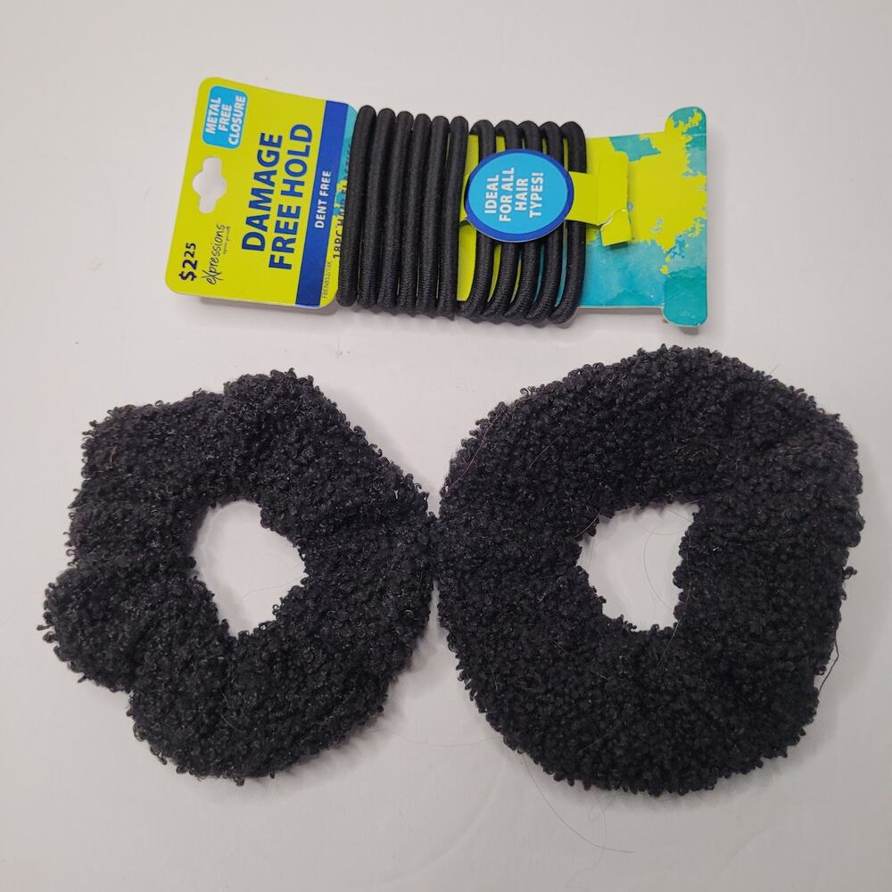 Chic Black Fabric Scrunchies & Hair Tie Accessory Set
